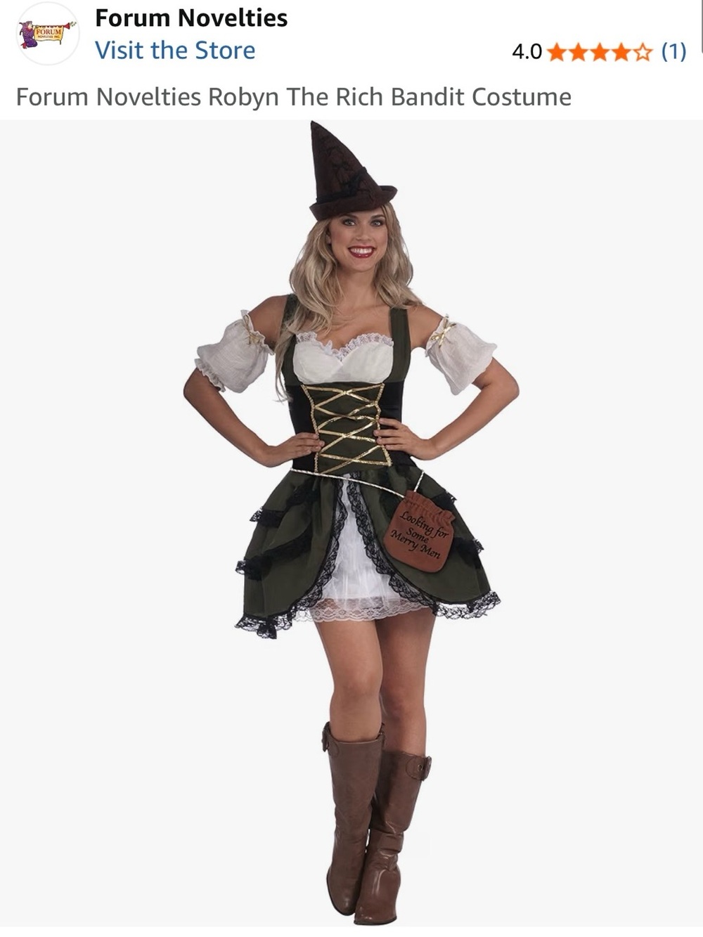 NWT Forum Novelties Women's Green Robyn Bandit Costume